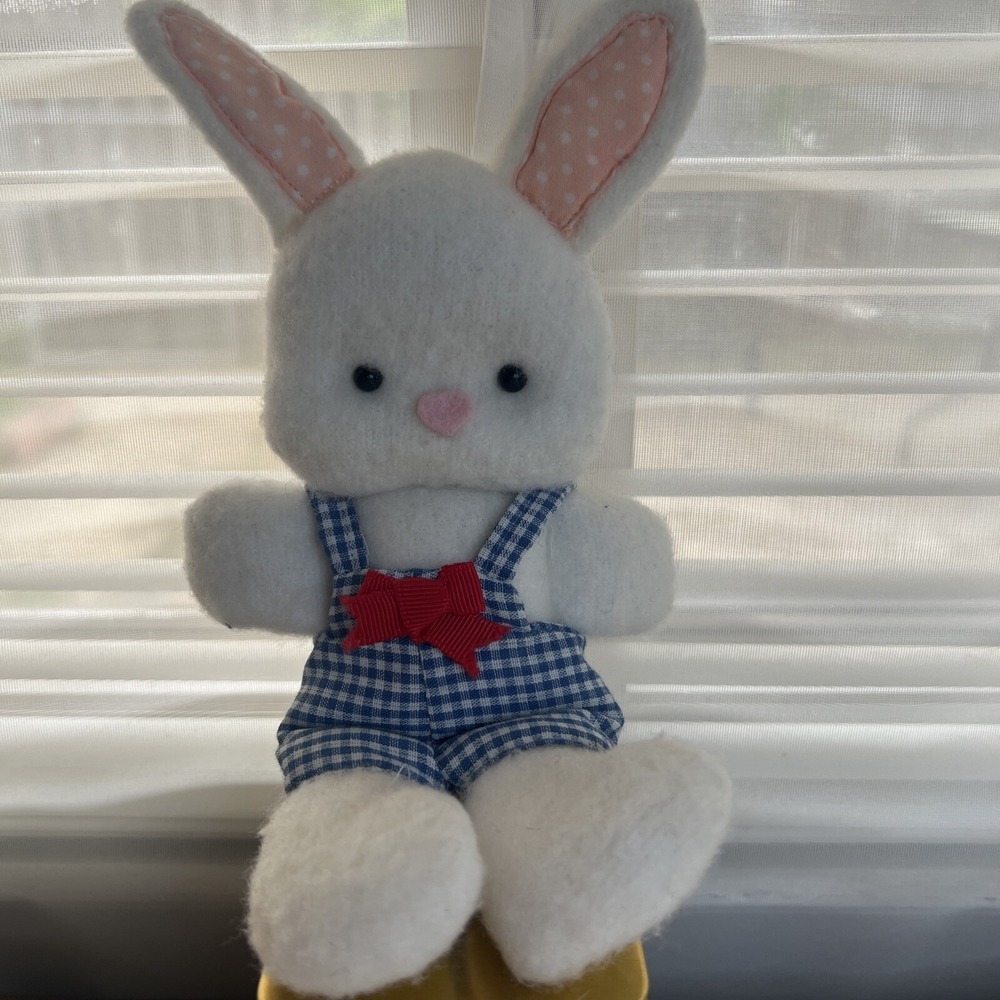 Hallmark White Rabbit Blue Gingham Bunny Boy Toy Easter Plush 350EDT386-1 7"